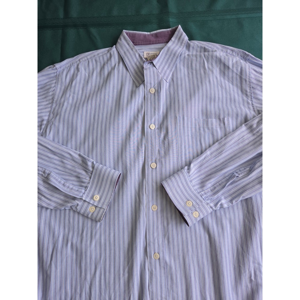 Industrial Exchange Mens XL Blue White Striped Cotton Long Sleeve Button Down
